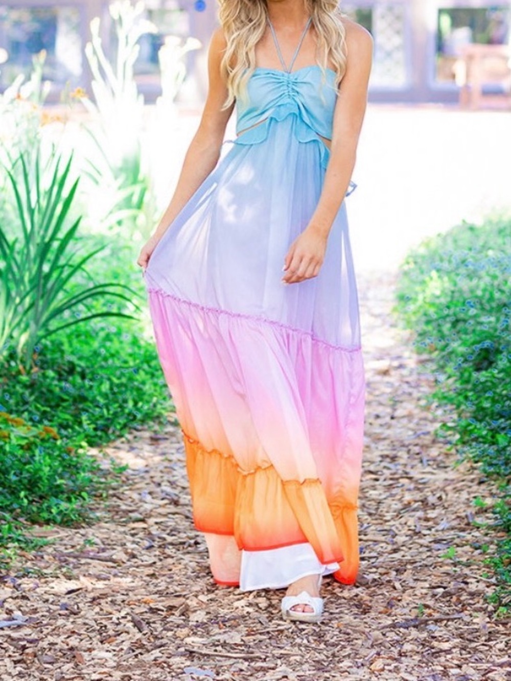 Main Strip Light Maxi Dress Ruffled - Picture 2 of 5